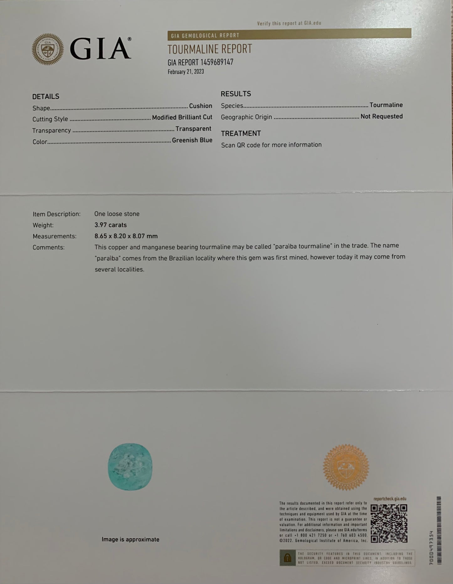 GIA - 3.97 cts Paraiba